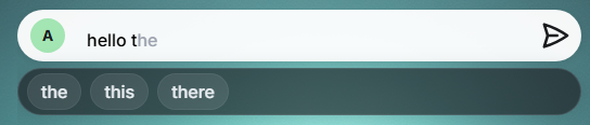 SylphSpeak input bar with the text prediction bar open below it.