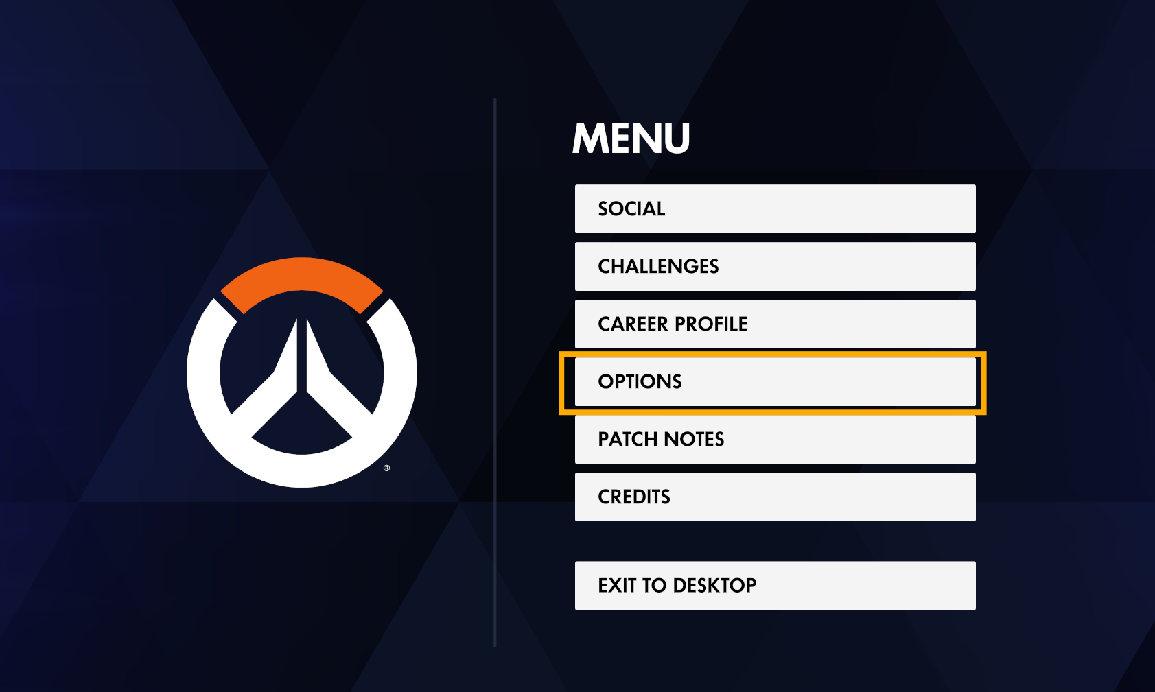 Overwatch menu showing Options.