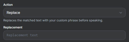 SylphSpeak custom safety rule editor showing replacement text settings.