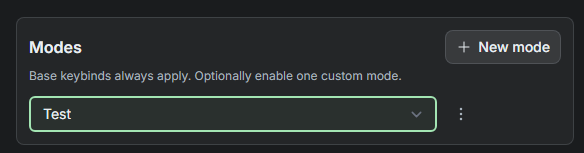SylphSpeak Modes card with a custom mode named Test selected in the dropdown.