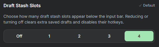 SylphSpeak Advanced settings showing Draft Stash Slots under Input Systems.