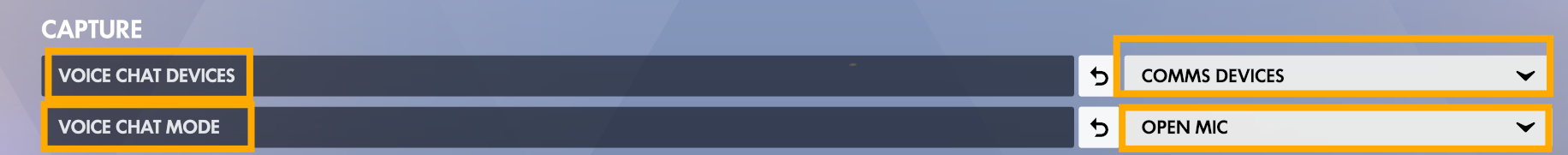 Overwatch Capture settings showing Voice Chat Devices and Voice Chat Mode.