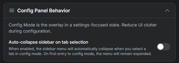 SylphSpeak Interface settings showing auto-collapse sidebar on tab selection.