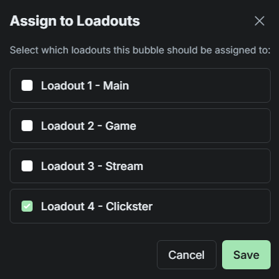 SylphSpeak Bubbles table showing loadout assignment.