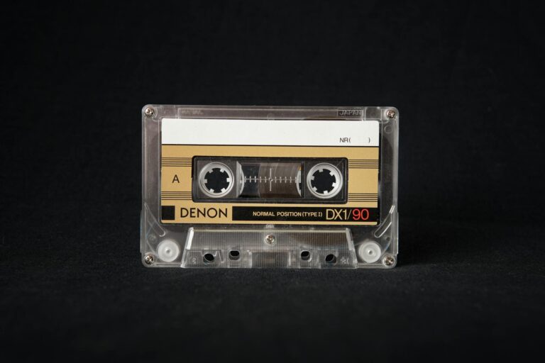 Close-up of a retro cassette tape showcasing nostalgic analog music technology.